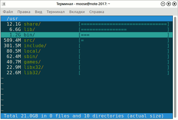 График использования диска в DUC UI