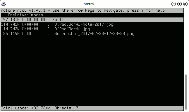 Пример использования rclone ncdu