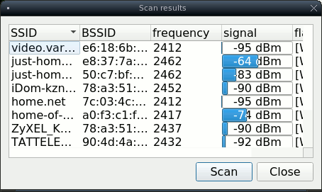 Окно сканирования сетей WPA Supplicant GUI