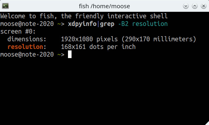 Результат выполнения команды "xdpyinfo|grep -B2 resolution"